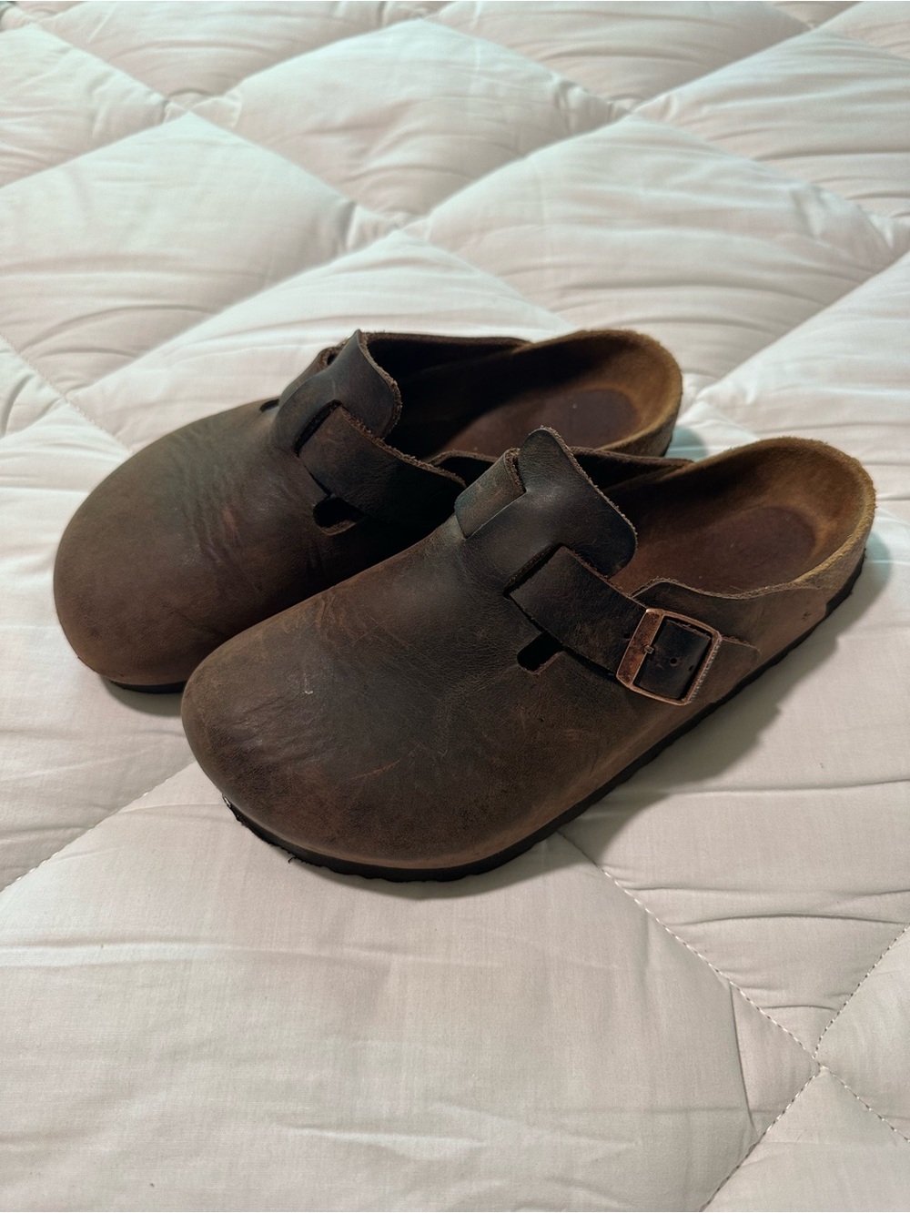 Birkenstock Brown Leather Boston Clogs with Adjustable Strap